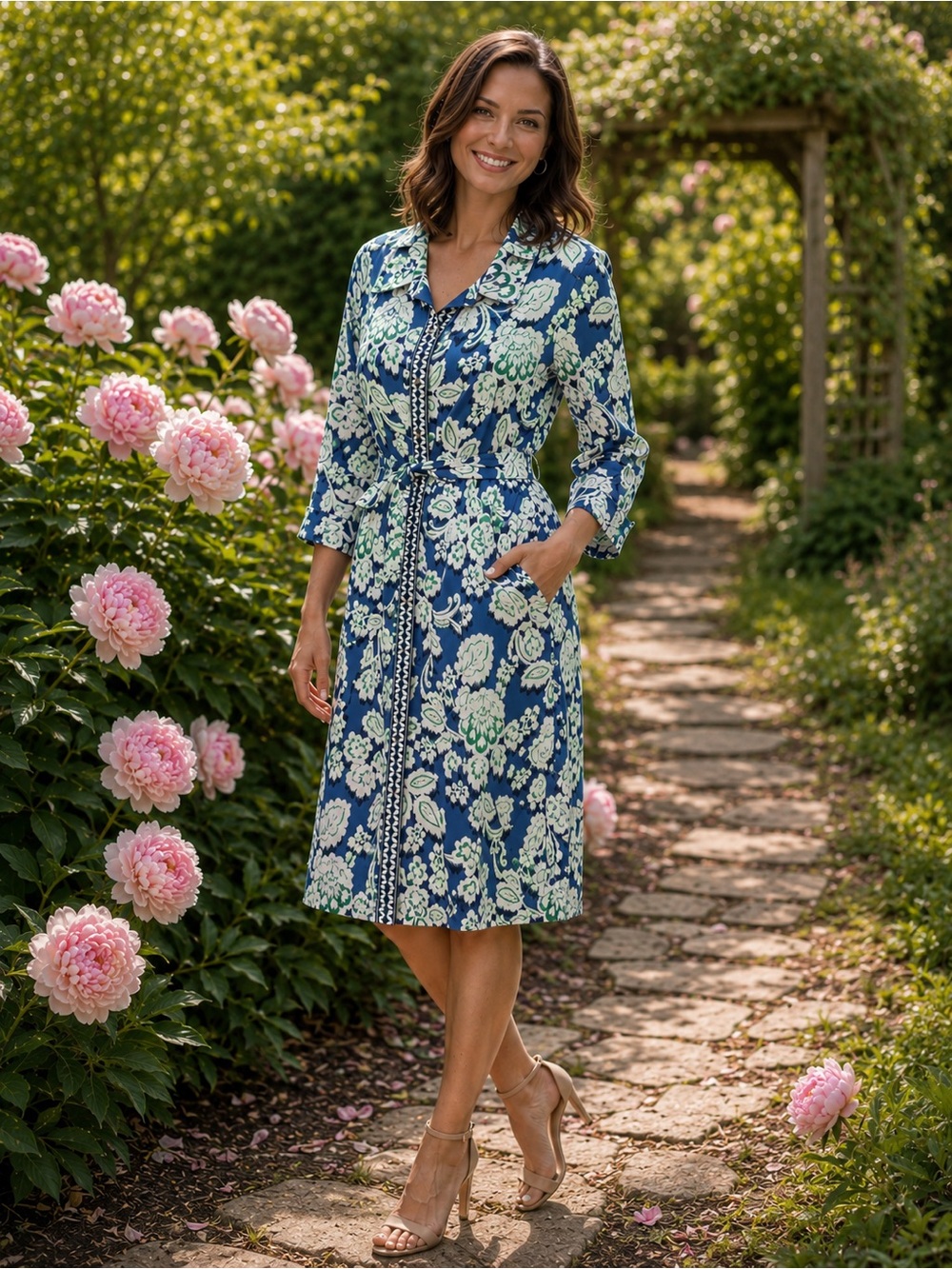 NWOT Talbots Blue, Green, and White Floral Jersey Dress